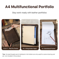 Multifunktionales Retro-Lederportfolio mit A4 4-Ring-Ordner und Loseblatt-A4-Notizbuchhülle mit 11'' Tablet-Fach und Stifthalter