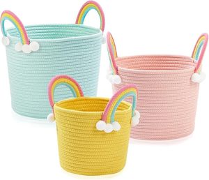 Mignonne Peluche Boule Décoration Enfants Cadeau <span class=keywords><strong>Panier</strong></span> Coton Corde Tissé <span class=keywords><strong>De</strong></span> Noël Décoratif <span class=keywords><strong>De</strong></span> Stockage Organisateur avec Arc-En-Poignée - Product Image 1