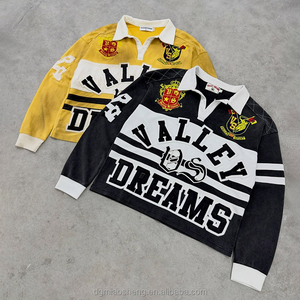 Maglietta <span class=keywords><strong>Polo</strong></span> Vintage in Cotone Caldo per Uomo, Oversize <span class=keywords><strong>con</strong></span> Ricamo sul Colletto, Bottoni, Stile Rugby, Lavaggio Acido, Maniche Lunghe <span class=keywords><strong>a</strong></span> Righe - Product Image 2