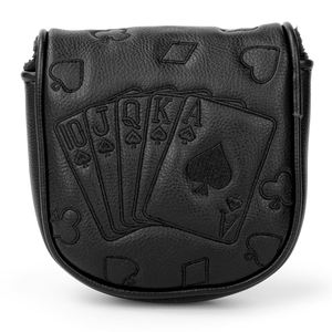 Housse de tête de club de golf de luxe sur le thème du poker, en cuir noir premium avec logo, intérieur doux, pour clubs de golf - Product Image 1