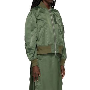 Chaqueta de Exterior Personalizada para Mujer, Color Verde Militar, Mangas Largas, Chaqueta Bomber de Nylon Twill, Cortavientos - Product Image 2