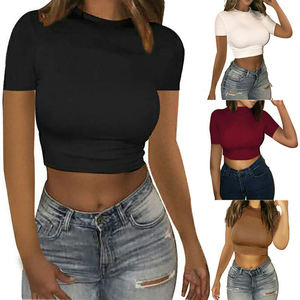 T-shirt décontracté en coton biologique DIHUI, sexy, uni, à manches courtes, respirant, de créateur, célèbre, ajusté, personnalisé pour <span class=keywords><strong>femme</strong></span> - Product Image 2