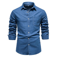 Chemises en jean à manches longues de haute qualité pour hommes, col pointu 100% coton décontracté avec poche poitrine unique pour le printemps et l'automne