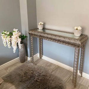 Arabic <span class=keywords><strong>Baroque</strong></span> Brass Luxury Silver Glass Furniture Garden Metal <span class=keywords><strong>Console</strong></span> Table With Mirror - Product Image 3