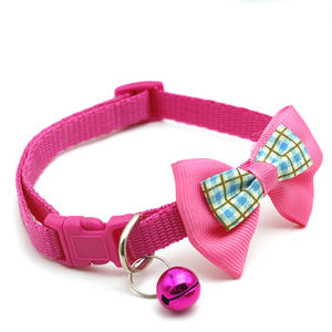 Collar con lazo a cuadros para mascotas de Color sólido, Collar de liberación rápida para perros y gatos pequeños, longitud ajustable, collares bonitos para gatos - Product Image 4
