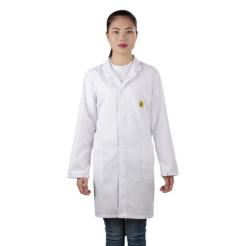 Manufacturer Direct Supply 5mm Grid Polyester Cotton ESD Smock Uniforms Antistatic Clothes Lab Coats