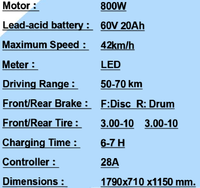 Hot Sale 10 Inch 800W Electric Motorcycle for Adults 2 Wheels Factory Price 60V/72V Powerful 3.00-10 800-1000w Electric Bike