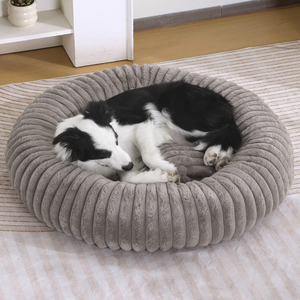 Nieuwe imitatie konijnenvacht gestreepte donut hondenbed luxe en comfortabel rond wasbaar kattenmat warme huisdiermat voor honden en katten - Product Image 2