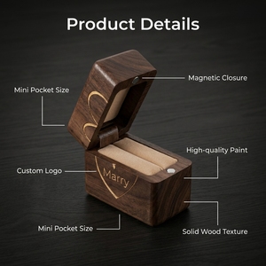 Caja de madera para anillo de compromiso, pequeña, delgada y plana, para propuesta de matrimonio, caja de madera de nogal para ceremonia de boda - Product Image 3