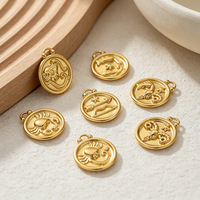 Pendentif Disque Horoscope Plaqué Or 18K, Charm Astrologique Gaufré Vintage, Collier Commémoratif Anniversaire, Accessoires Bijoux Femme