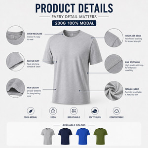 T-shirt Homme Sportif en Denim 100% Modal 200G avec Logo Personnalisé, Doux comme de la Soie, Respirant, Agréable pour la Peau, Vente en Gros, Uni, Tailles S-4XL, Gris - Product Image 4