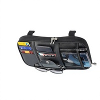 Organisateur de pare-soleil de voiture en similicuir avec poches multiples, pochette de rangement à double fermeture éclair, bandes élastiques et pince à lunettes pour voitures
