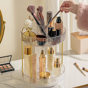 Trang chủ Máy tính để bàn tổ chức trang trí 1PC hiển thị 3 tầng Vanity nhiều lớp vòng bàn xoay xoay mỹ phẩm trang điểm lưu trữ giá - Product Image 5