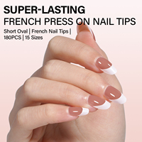 Faux ongles français réutilisables courts ovales à couverture complète, à presser, avec pointe blanche, en acrylique nude, effet salon, fournisseur OEM, 15 tailles