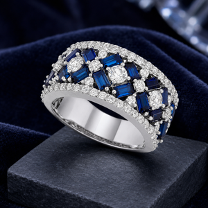 Anello dal Design Blu e Bianco, Elegante Anello da Dito per Donne - Product Image 6