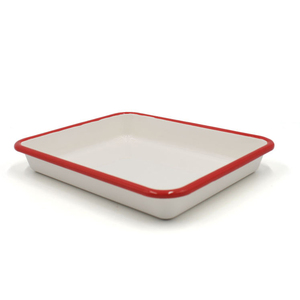 Semelles plates rectangulaires en <span class=keywords><strong>acier</strong></span> <span class=keywords><strong>blanc</strong></span>, or, vente en gros, plateau de service en métal émaillé assiettes - Product Image 2