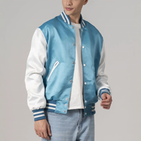 Performance hommes bleu ciel Satin Varsity vestes avec manches blanches confort Sport loisirs porter Polyester mode veste pour le printemps