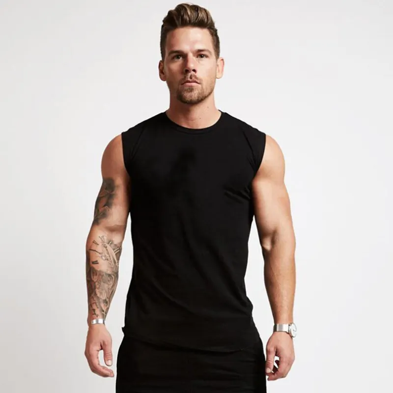 Men's Workout Bodybuilding Muscle OEM Customizable Logo Cut Off Solid Color Shirt Sleeveless Gym Tank Tops Vest tank top singlet