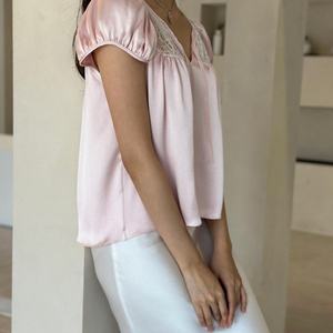 Blusas y Tops Franceses Nuevos al por Mayor para Mujer, con Mangas Cortas, Estilo Moderno, Tops de Verano para Mujer - Product Image 2