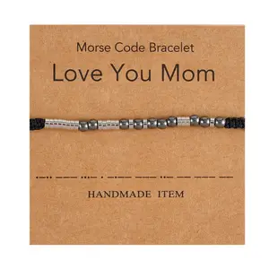 Nova Chegada Dia das Mães Preto Hematita Aço Inoxidável Beads Mão-tecido Código Morse Love You Mom Pulseira Jóias