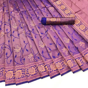 Vêtements ethniques exclusifs pour femmes, sari traditionnel en tissu de soie Lichi doux, design magnifique, pallu riche, travail jacquard - Product Image 1