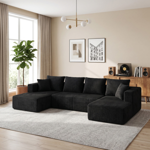 Sofá Seccional Modular en Forma de U, Sofá de Corduroy con Doble Chaise Longue, Asiento Profundo Extra Grande, Sofá Nube para Sala de Estar/Apartamento - Product Image 6