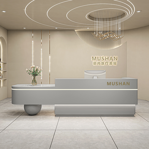 Modern <b>Simple</b> Reception <b>Desk</b> with Round Pillars Colorful Lights Salon Counter Jewelry Reception <b>Desk</b> with Novel Design - Product Image 3