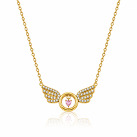 Collier pendentif ailes d'ange Huibao pour femme, pavé de zircons cubiques transparents, avec breloque cœur rose, plaqué or 18 carats, bijoux de cou, vente en gros