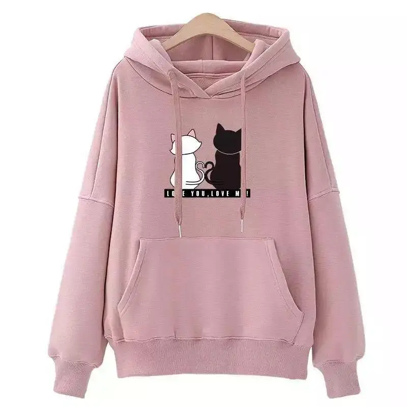 Streetwear Hoodie wanita, Hoodie longgar kasual, Hoodie ukuran besar, Hoodie kartun Kawaii, Harajuku, Sweatshirt leher tinggi, Hoodie Wanita murah