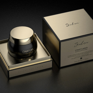 Thiết kế lọ thủy tinh sang trọng 50g 100g lọ màu đen mờ và nắp vàng mờ với hộp các tông cao cấp - Product Image 1