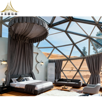 Usine directe luxe 7m 8m 9m cadre en alliage d'aluminium tente dôme géodésique en verre de glamping avec salle de bain