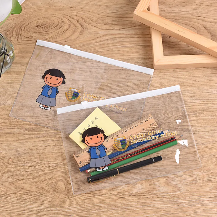 Estuche de plástico personalizado para lápices, bolsa de PVC transparente, Ziplock, de plástico transparente para limar
