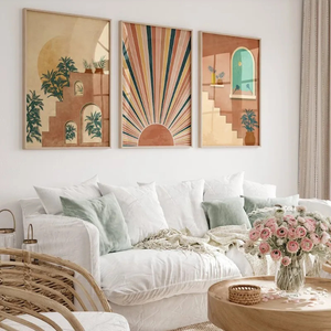 Soleil <span class=keywords><strong>et</strong></span> la maison toile peinture nordique mur Art affiche impression pour salon cadre mur photo Tableau Mural - Product Image 2