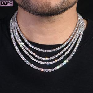 Envío en 3 Días Collar de Tenis de 3 mm y 4 mm, 20 y 22 Pulgadas, Cadena de Tenis de Plata 925 con Diamantes VVS y Moissanita Helados - Product Image 2