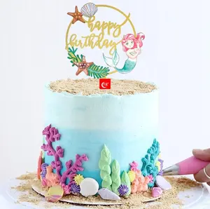 美人鱼蛋糕装饰美人鱼生日蛋糕顶部装饰为女孩生日婴儿淋浴纸杯蛋糕用品