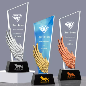 Trofeo in Cristallo con Design ad <span class=keywords><strong>Ali</strong></span> Metalliche, Stampa a Colori, Premio per Dipendenti Eccezionali, Ricordo Onorifico, Vendita all'Ingrosso - Product Image 3
