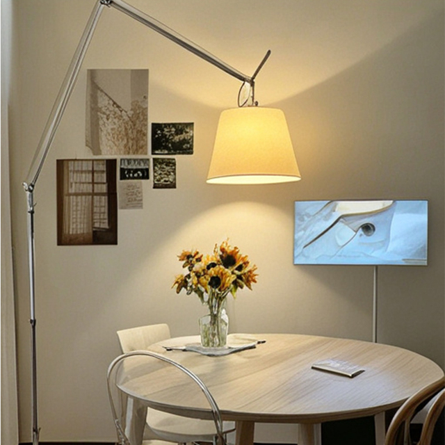Seeky Modern Articulated Floor Lamp Adjustable Swing Arm Fabric Shade Standing Lamp for Living Room Study Bedroom