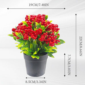 Plante artificielle en pot, fruit porte-bonheur, avec baies rouges et feuilles vertes, 22 pouces de hauteur, pour bureau ou vitrine. - Product Image 4