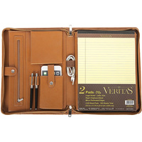 Estuche de portafolio de conferencia personalizado con cremallera, carpeta ejecutiva de negocios de cuero PU marrón a4 con papel para Notebook