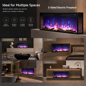 <span class=keywords><strong>Insert</strong></span> de cheminée électrique LCD moderne à 3 faces avec flamme LED <span class=keywords><strong>panoramique</strong></span> multicolore et bûches décoratives - Product Image 5
