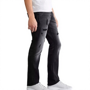 Wholesale <b>Men</b> Slim Fit Straight Leg Distressed <b>Ripped</b> Denim <b>Jeans</b> Mid Wash Cotton Casual Pants Autumn Style - Product Image 2