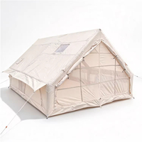 Tente gonflable Air Beam de 12 mètres carrés, style cabane, abri de glamping avec fenêtre de toit et grands panneaux avant en maille