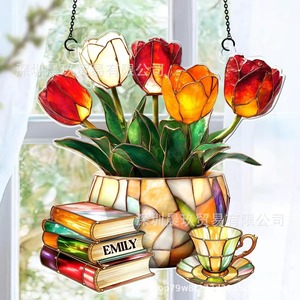 Atrapasueños de Cristal con Diseño de Tulipanes, Libros y Té, Estilo Tradicional, Decoración para el Hogar - Product Image 3