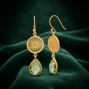 Boucles d'oreilles pendantes en argent sterling plaqué or 14 carats avec pierres précieuses en améthyste verte, unisexes, tendance - Product Image 2