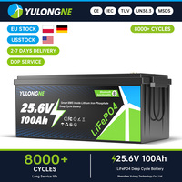 Batterie au lithium LiFePO4 YULONGNE 25,6 V 100 Ah 2560 Wh avec BMS intelligent intégré, plus de 15 000 cycles, pour stockage d'énergie solaire domestique hors réseau 24 V