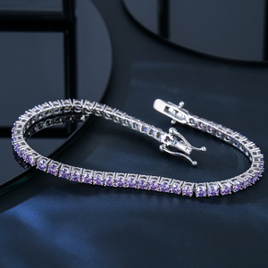 Pulsera de tenis de moissanita VVS púrpura de corte brillante con engaste de garra de 2MM 3MM, de oro blanco, joyería de compromiso, nueva, de lujo y de moda, personalizada - Product Image 2
