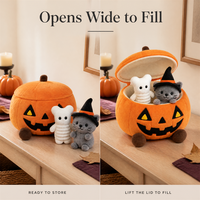 Halloween Plüsch-Kürbiskorb Jack O'Lantern Leckerli-Halter mit Mini-Plüsch-Freunden