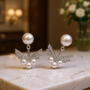 Orecchini a Perno Geometrici Sinelio con Perle Imitate in Lega, Gioielli da Festa per Donne, Design alla Moda - Product Image 2