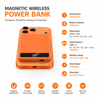 Produit le plus vendu OEM, batterie externe magnétique sans fil 5000 mAh, charge rapide 20W PD, portable avec écran LCD, métal, Type-C, vente en gros