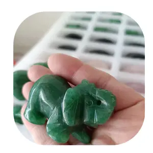 Estatua de elefante de piedra de Jade curativa de Aventurina verde hecha a mano para regalos